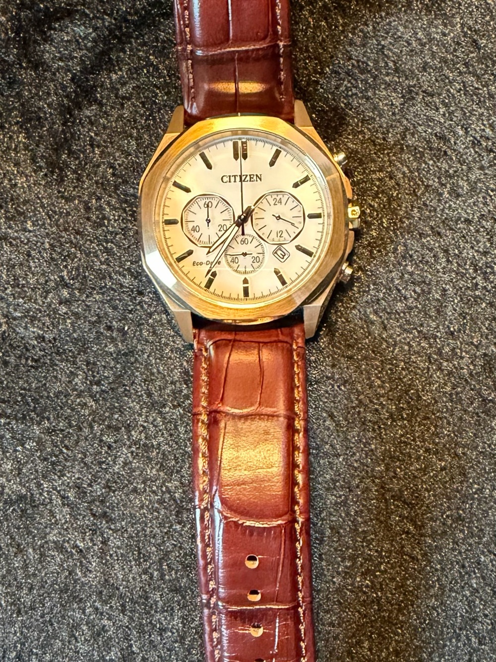 Citizen Men’s Eco-Drive Chronograph Watch - White Dial, Brown Strap - Picture 3 of 14
